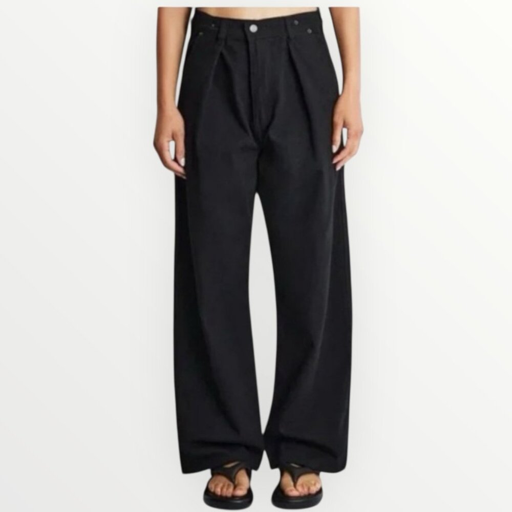 ROUCHA Diane Pleated Washed Black Jeans
